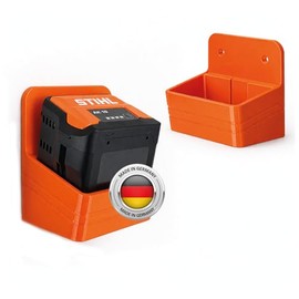 Akkuhalterung passend für STIHL AK 10, AK 20, AK 30 S Akkus, Wandhalterung für AK-System Akkus, Ordnungssystem für STIHL Akkus - Akkuhalter für 1 oder 2 Akkus, Made in Germany (Orange, 1er Halterung)