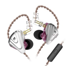 KZ ZSX - Auriculares con monitor de oído, auriculares híbridos 5BA 1DD KZ, IEM de alta fidelidad con placa frontal de aleación de zinc y cable desmontable de 2 pines (morado con micrófono)..