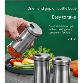 Salt and Pepper Shakers - Spice Dispenser with Adjustable Pour Holes - Stainless Steel-Set of 2 Bottles (Silver, 110ml)