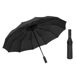 Men's Folding Umbrella, Parasol, Umbrella with 12 Ribs, Reinforced for Typhoons, One-Touch Automatic Open/Close, Black