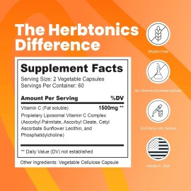 Herbtonics Liposomal Vitamin C Capsules 1500mg Immune Support Supplement | Immune System He