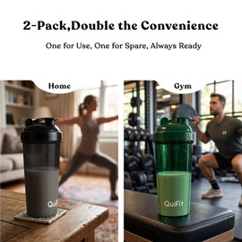QuiFit Protein Shaker Bottle 2 Pack, 700ML Shaker Water Bottle with Stainless Steel Mixing Ball, Shaker Cup for Supplement Powder Smoothie, Lump-Free BPA Free Dishwasher Safe (Green+Black)