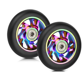 Yungeln Pack of 2 100 mm Stunt Scooter Replacement Wheels 100 x 24 mm 88A Solid Tyres with ABEC-9 Bearings Compatible with Most Stunt Scooters and Kick Scooters