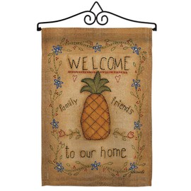 Breeze Decor Welcome Sweet Pineapple Garden Flag Set Wall Hanger Food Strawberry Apple Watermelon Tropical Aloha Summer Small Decorative Gift Yard House Banner Made in USA 13 X 18.5