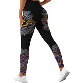 HIVICHI Printed Bee Floral Leggings for Women Crazy Pattern High Waisted Workout Yoga Pants, Large, WLG-029998