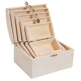 Ideen mit Herz Wooden Box Set | Chests | Miniature Wooden Chests | With Lid and Metal Clasp | 5 Pieces | Various Sizes