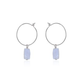 Blue Lace Agate Raw Nugget Hoop Earrings in Stainless Steel