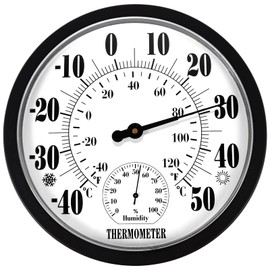 Indoor Outdoor Thermometer Hygrometer - 10 Inch Outdoor Thermometer Large Numbers, 2 in 1 Thermometer Hygrometer, Outside Thermometers for Patio (Black)