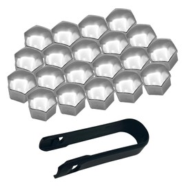 NTNEV 20PCS Wheel Lug Nut Caps, Universal 17mm Car Tire Nut Caps/Bolt Cover, Auto Hub Screw Exterior Protection Anti-Theft Cap with Remover Tool, Universal Decoration for Car (Silver)