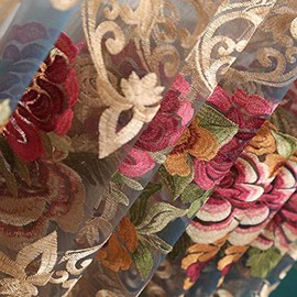 pureaqu Luxury Flower Pattern Embroidered Semi Sheer Voile Curtains for Bedroom Rod Pocket Window Curtain Tulle Drapery Panels for Sliding Glass Door 1 Panel W39 x L63 Inch