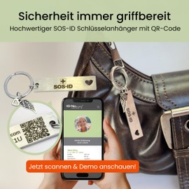SOS-ID Schlüsselanhänger Guardian silber – Digitaler Notfallpass am Schlüsselbund – Sofort abrufbare Gesundheitsinfos – Personalisierter Schlüsselanhänger mit Schutzengel