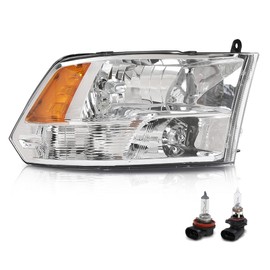 G-PLUS Headlight Assembly w/Bulbs,Fit Dodge Ram 1500 2500 3500 2009-2018 Factory,Front Headlamp Right Passenger Side Clear Lens Chrome Housing Amber Reflector Bumper Headlamps,faros delanteros