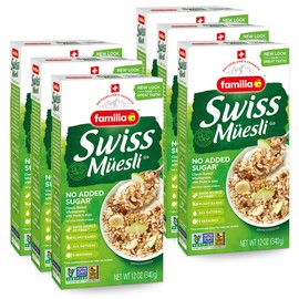 Familia Swiss Muesli Cereal, 0g Added Sugar, Energy-Packed Cereal with Raisins, Hazelnuts and Almonds, 12 Ounce Box (Pack of 6)