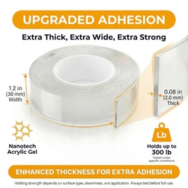 Bekhic Double Sided Tape Heavy Duty, Clear Mounting Tape Nano Double Sided Adhesive Tape,Picture Hanging Adhesive Strips (9.85FT)