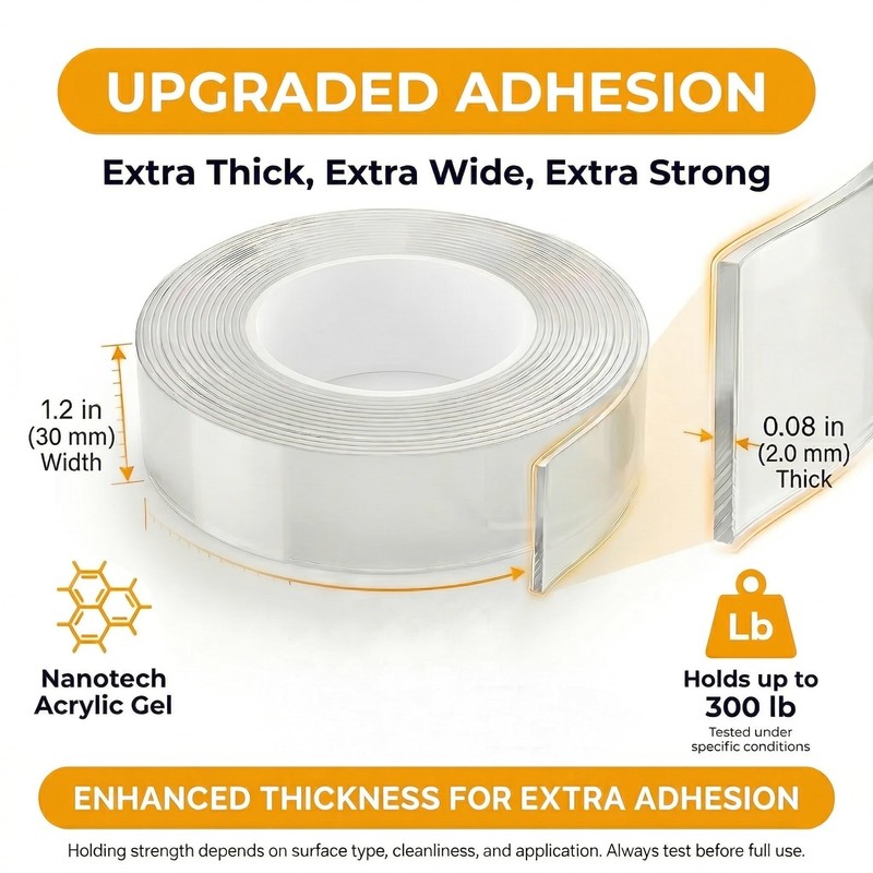 Bekhic Double Sided Tape Heavy Duty, Clear Mounting Tape Nano