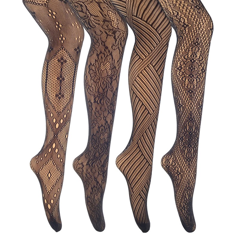 MANZI Womens Fishnet Tights Patterned Stockings 4 Styles Stretch Fishnets