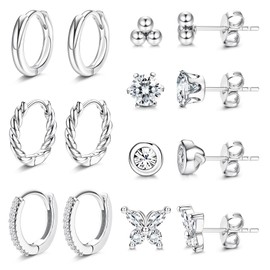 PATISORNA 7 Pairs Sterling Silver Stud Earrings for Women 14K Gold Filled Tiny Stud Earrings Set for Multiple Piercing Cartilage Hypoallergenic Huggie Hoop Earrings Cubic Zirconia Small Stud Earrings
