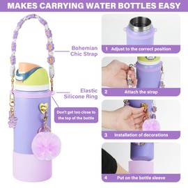 UBEEKOO Silicone Boot Set for Owala Water Bottle 32 oz, Decorations for Owala FreeSip, Water Bottle Handle Strap for Owala Accessories, for Women and Men,Purple