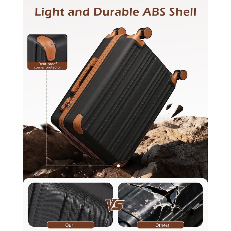 Coolife Luggage, Lightweight and Durable Hardshell, 28 in, apricot black
