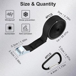 4 Lashing Straps Short, Adjustable Cargo Straps, Durable Bicycle Fastening Straps, 2 cm x 1 m Lashing Straps with Clamping Lock, Ratchet Strap Lashing Strap with Hooks, Cam Buckle Straps for Bicycle