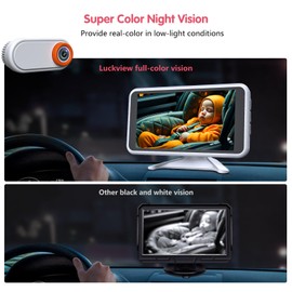 LUCKVIEW 5.2" Baby Car Camera, Starlight Color Night Vision Monitor for Backseat, Unique Headrest Mount with 360° Rotation, 3X Zoom in Closer, Must-Have Baby Item White BM2 (Wired)