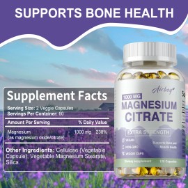 airboy Magnesium Citrate 1000mg - Supports Digestive Health, Strong Bone Muscle Health