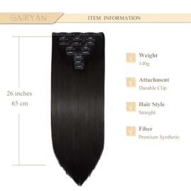 Gairyan Clip-In Hair Extensions Clips 8-Piece Set Synthetic Hairpiece Clip On Hair Extensions Clips 66 cm Straight Long Balayage Synthetic Hair for Girls (Dark Brown)