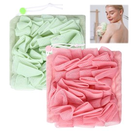 LXUEJIE 2 PCS Bar Soap Loofah, 2 in 1 Loofah Pouch Washcloth Shower Ball Exfoliating Shower Pouf with Bar Soap Pocket for Body Wash Cleansing and Smooth Skin, Pink and Green