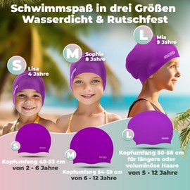 KIDVERSE Girls' Swimming Cap, Waterproof, for Children with Non-Slip Nubs, UV Protection, 100% Tear-Resistant, (Blue/White/Pink, M)