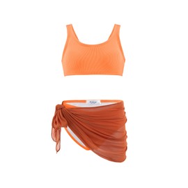 Arshiner Girls Bikini Set 3-Piece Summer Kids Swimsuits Beach Swimming Costumes Surfer Tankini with Skirt Bathing Swimwear Suit for Girls 8-9 Years Orange