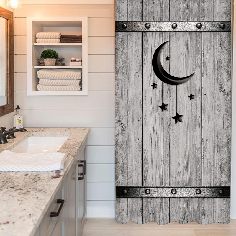 Yookeb Stall Barn Door Bathroom Shower Curtain 36W by 71H