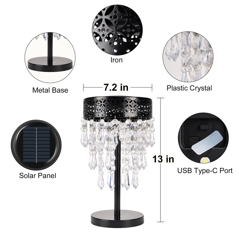 Solar Crystal Table Lamps,Solar Table Lamp Outdoor,Moroccan Metal Tabletop Decorative,Waterproof