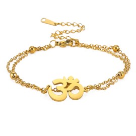 unift Aum Om Ohm Sanskrit Symbol Bracelet For Women,Hindu Spiritual Harmony Amulet Stainless Steel Yoga Charm Cuff Bracelet Jewelry Accessory, Medium, Stainless Steel, no gemstone, Gold