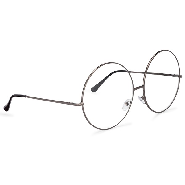 grinderPUNCH XXL - anteojos de moda de gran tamaño con marco redondo y lente transparente, plomizo, XX-Large