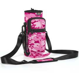 Nuovoware Water Bottle Carrier Bag, 25oz/32oz Bottle Pouch Holder, Adjustable Shoulder Hand Strap 2 Pocket Sling Neoprene Sleeve Sports Accessories for Men/Women Hiking Travelling, Camouflage Pink