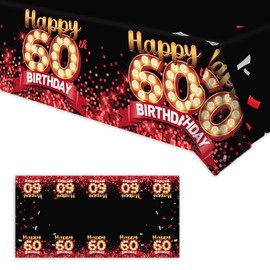 ORIKEK 60th Birthday Tablecloth Red & Black Rectangle Table Cover Cheer to 60 Years Birthday Photography Supplies Decor Men Women for Indoor Outdoor Party Supplies Decorations Glitter