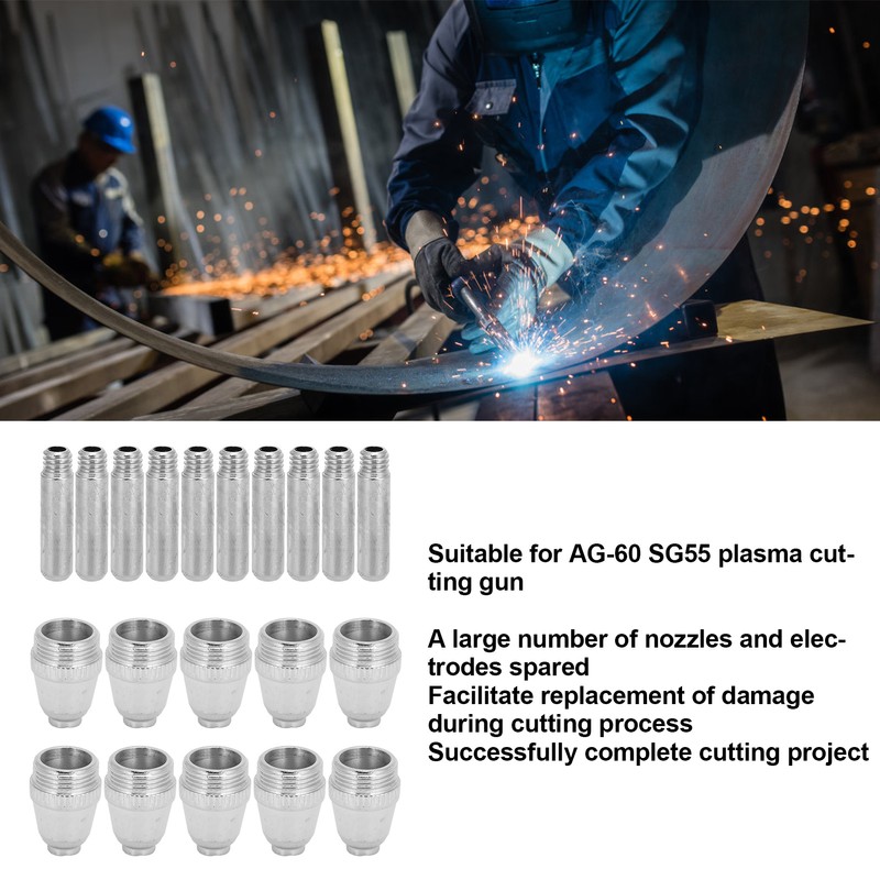 20Pcs Plasma Cutting Torch Consumables Electrode Tip Nozzle for AG-60