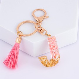Suweibuke Cute Pink Key Chains for Women Girls, Initial Letter Keychains with Tassel, Charms for Key Purse Handbags Backpacks (Pink-J)