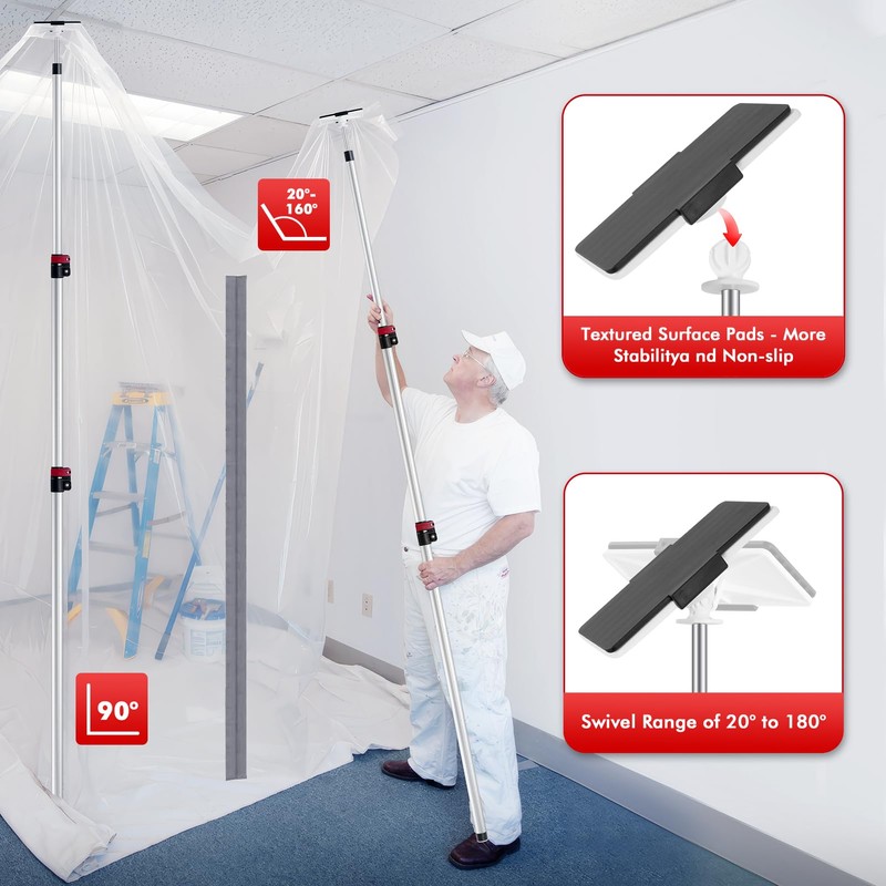 12FT Dust Barrier Poles 4 Pack withCarry Bag, Stainless Steel