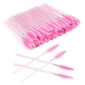 LOPHE Pink Eyelash Brushes, Disposable, Pack of 200 Crystal Eyelash Brushes, Bendable, Brush Mascara Wands for Combing and Extending Eyelashes