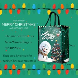 YOOYEH 50x40cm Christmas Tote Bag, Extra Large Reusable Grocery Bag with Handle, Present Bag, Shopping Bag for Holiday Xmas Event Party for Xmas Gift Delivering Shopping Green
