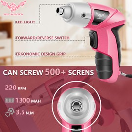 Electric Screwdriver 3.7V Pink USB Small Power Screwdriver Set. Cordless & Rechargeable with Driver Bit Set