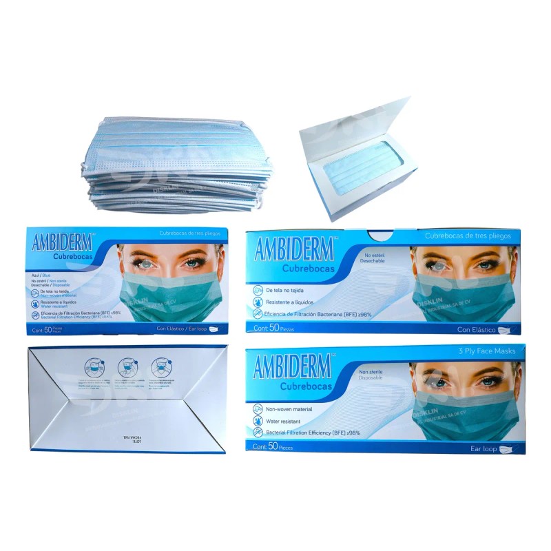 Ambiderm 200 Cubre Bocas Tricapa Plisado Termosellado