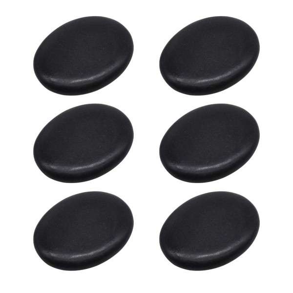 HEALLILY 6pcs Hot Massage Stones Heated Warmer Stone Black Natural Lava Rocks for Spas Massage Relaxation and More (4x3cm)