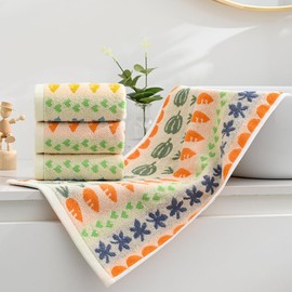 sense gnosis 100% Cotton Full Pumpkin & Carrot Pattern Kids Facial Towels, Fingertip Towels for Bathroom Towel Set Children Towels & Baby Washcloths, 10 x 20 inches(4 Pack in 2 Color)