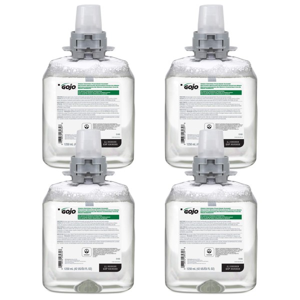 Gojo Green Certified Foam Hand Cleaner, Fragrance Free, 1250 mL Hand Soap Refill FMX-12 Push-Style Dispenser (Pack of 4) - 5165-04