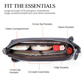 befen Genuine Leather Crossbody Bags for Women Small Cross Body Phone Bag Navy Blue Handbag RFID Wristlet Purse with Multiple Pockets