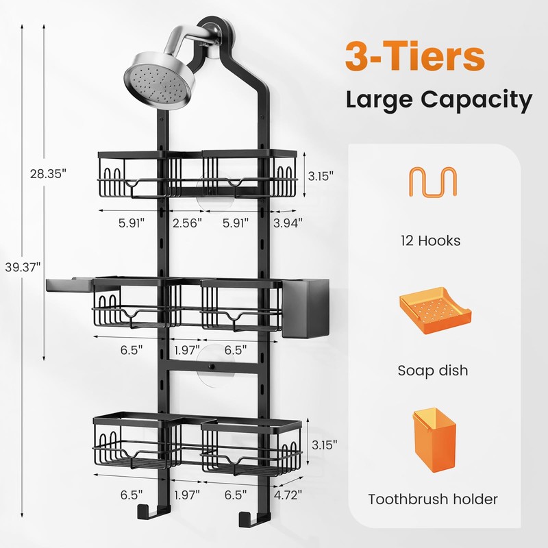 Vatex Shower Caddy Hanging Organizer, 3 Tier Adjustable Bathroom Shelves,