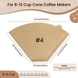 Coffee Filters 160 Count, Size 04 Cone Filters 8-12 Cup, Unbleached Disposable Natural Paper Filters, 04 Cone Filters For Pour Over and Drip Coffee Maker