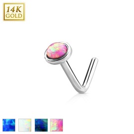 Tapsi´s Coolbodyart® Nose Piercing Curved 14 K White Gold 6 mm Opal Various Colours, synthetic opal